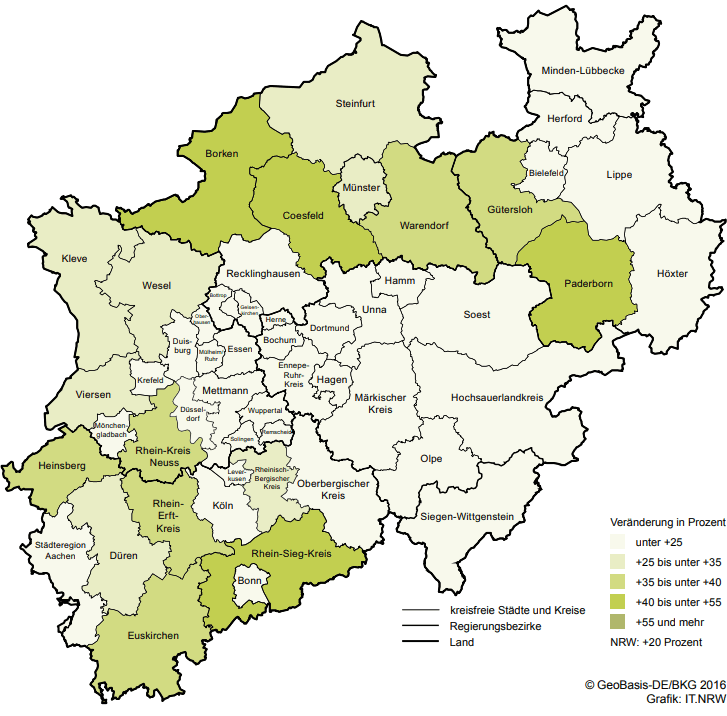 Veränderung der Zahl Pflegebedürftiger in NRW 2040 gegenüber 2013